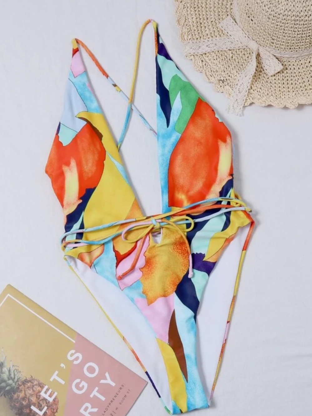 2/$15: SHEIN Multicolor Plunge One-Piece Swimsuit